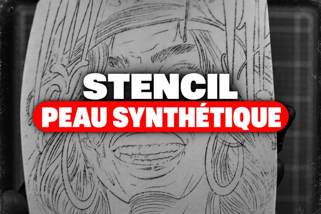 Stencil de portrait sur une plaque de peau synthétique, titre Stencil peau synthétique.